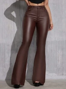 SHEIN Tall Pantalones acampanados de moda para mujer con ajuste estrecho y de unicolor para ocasiones informales