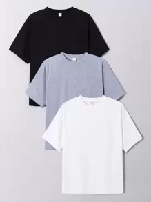 SHEIN 3 件/套 青少年男孩休閒純色短袖 T 卹 - 彩色 - 查看 1