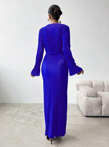 RueChic Women's Ruffle Sleeve Belted Dress - Blue - View 2