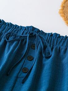 SHEIN LUNE Plus Size Women'S Elastic Waist Button Front Skirt - Blue - View 3