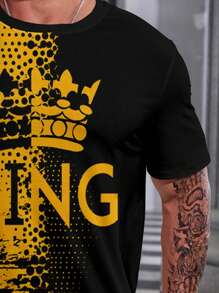 Manfinity Homme Men Plus Crown & Letter Printed Short Sleeve T-Shirt And Shorts Set