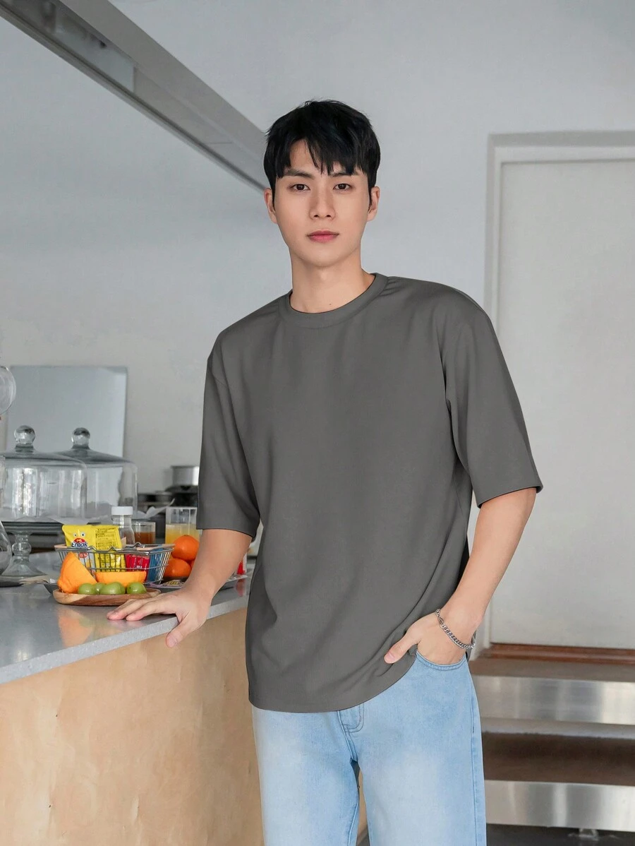 GENTILAND Men's Solid Color Round Neck Short Sleeve T-Shirt For Casual Wear