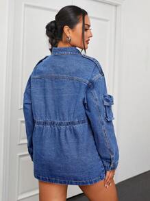 SHEIN ICON Chaqueta Vaquera Con Botones Delanteros Y Bolsillo Para Mujer - Azul lavado medio - Ver 5