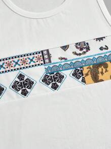 Manfinity RSRT 男士休閒無袖背心和印花短褲套裝，印有波斯花紋 - 白色 - 查看 5