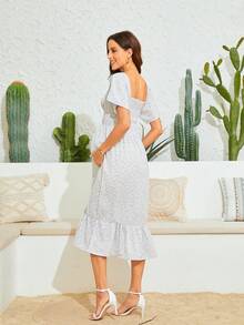 Fashionable Printed Maternity Short Sleeve Knit Dress - Multicolor - View 2