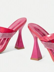 Pointed Toe Mule Pyramid High Heeled Sandals - Berwarna merah muda - View 4