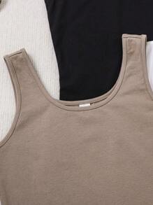 SHEIN Leap Crew Teen Girl Knitted Basic Solid Color U-Neck Tank Top For Summer Set Of 3 - Multicolor - View 5