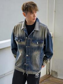 DAZY Jachetă din denim pentru bărbați, cu mânecă lungă și umeri căzuți, haine de toamnă
