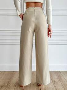 RueChic Solid Color Wide-Leg Pants With Button And Slanted Pockets