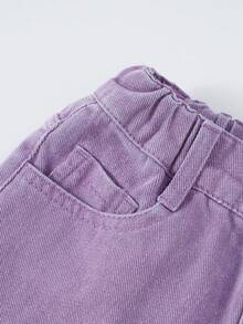 SHEIN Explorewe Nhỏ bé Cô gái Retro Cao đẳng Gió Thời trang Đường phố Cut-Off Rách Quần short Denim Với Fringe Hem In Tím Rửa - Màu tím - Xem 4