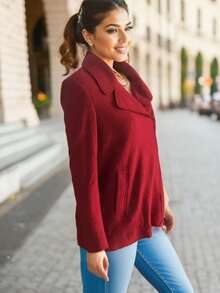 Women's Zipper Front Slim Fit Woolen Coat, Autumn & Winter - Burgundy - View 4