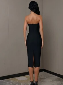 Váy Bandeau hở vai cho nữ, thời trang, gợi cảm và thanh lịch - màu đen - Xem 2