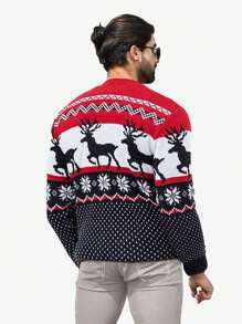 男士休闲驯鹿印花长袖毛衣，秋冬 - 彩色 - 查看 2