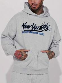 男士帶袋連帽衫 - 淺灰色 - 查看 1