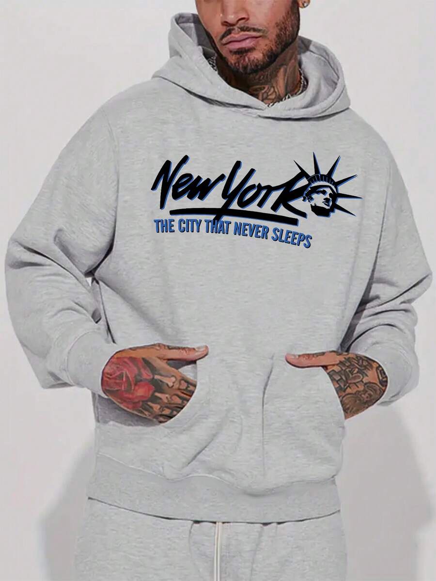 男士帶袋連帽衫 - 淺灰色 - 查看 1