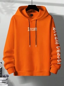 Manfinity Homme Men's Hooded Sweatshirt With Letter Print - Orange - View 3