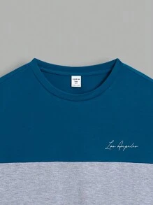 SHEIN Camiseta Corta De Manga Corta Con Estampado De Letras Y Bloques De Color Casual Para Adolescentes, Adecuada Para El Verano
