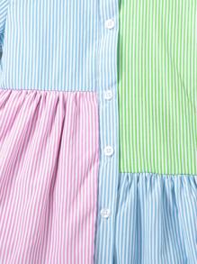 SHEIN Sukienka dla młodej dziewczyny w paski i nadruki z kołnierzykiem Piotrusia Pana - Wielokolorowe - Zobacz 4