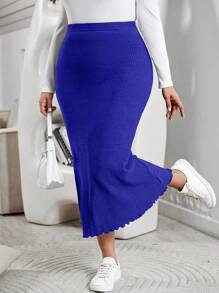 SHEIN Essnce Plus Size Solid Color Mermaid Tail Skirt - Royal Blue - View 1