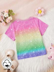 幼童女孩獨角獸印花漸層上衣 - 彩色 - 查看 2