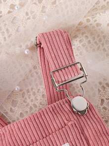 Baby Girl Simple & Fashionable Striped Dungarees With Letter Patches - Pink - View 5