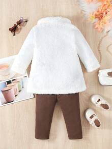 New Arrival Baby Girls' Stylish & Personalized Plush Coat, Turtleneck Top & Pants Set For Fall/Winter - Multicolor - View 2
