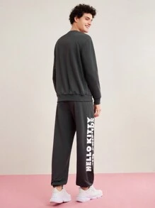 HELLO KITTY AND FRIENDS | SHEIN Men Letter Print Sweatshirt And Sweatpants Set - Grey - View 2