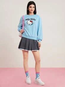 HELLO KITTY AND FRIENDS | SHEIN Suéter Redondo Con Estampado De Gato De Dibujos Animados - Azul - Ver 4