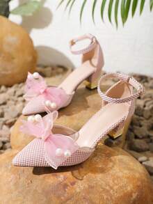 Women's Pointed Toe Bowknot High Heel Slippers With Closed Toe - Pink - View 5