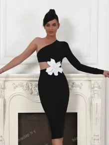 Robe Moulante Nouvelle À Une Épaule Avec Dentelle Florale Évidée À La Taille