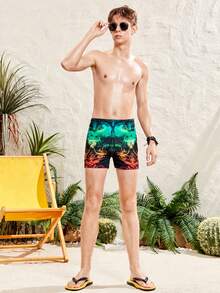 SHEIN Teenage Boys' Colorful Holographic Number Print Tight Swim Shorts - Multicolor - View 5
