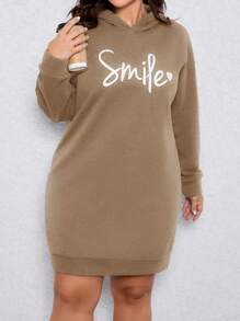 SHEIN LUNE Kích thước lớn Của phụ nữ áo có mũ Dài Áo nỉ Tay áo dài Áo - Màu Khaki - Xem 4