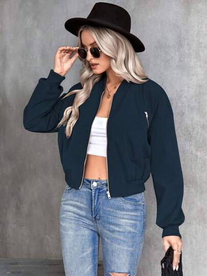 Chiquease Chaqueta De Béisbol De Mujer De Cremallera Frontal