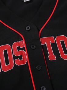 SHEIN 青少女字母印花鈕扣休閒襯衫 - 黑色 - 查看 5