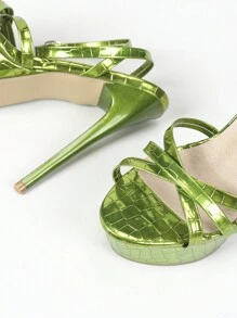 Women's Peep Toe Lace-Up High Heels With Platform, Peep Toe, Sexy, Fashionable, Crossed Thin Straps, Fine Heel, Sandals, Perfect For Parties, European And American Style - Green - View 8