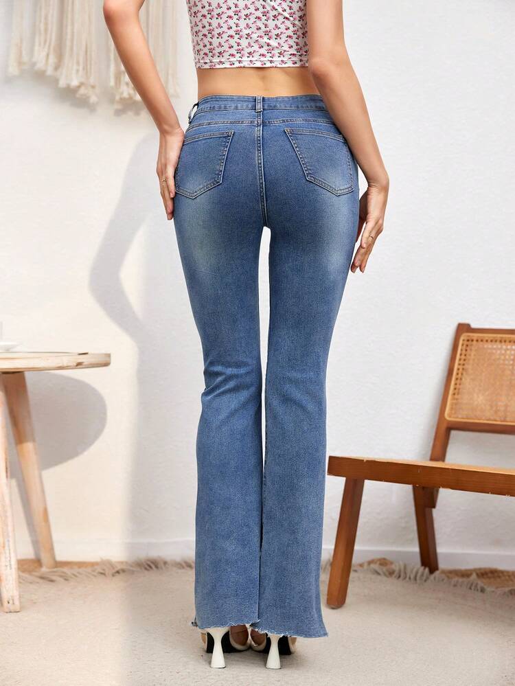 Ladies' Asymmetrical Waist Frayed Hem Denim Jeans