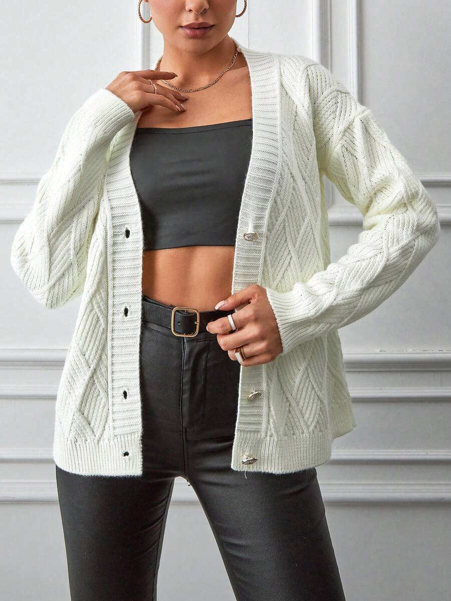 EURMUSE Women's Drop Shoulder Long Sleeve Cardigan - Beige - View 1