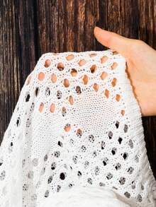 SHEIN Swim Hollow Out Knitted Cardigan Dress Music Festival - White - View 8