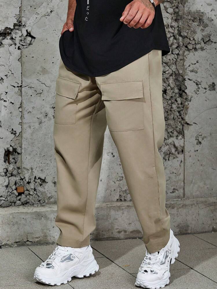 Men'S Plus Size Flip-Pocket Solid Color Straight-Fit Pants