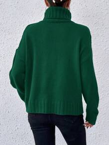 SHEIN Essnce Suéter Para Mujer Con Cuello Alto Y Color Sólido, Básico Y Sencillo - Verde - Ver 2
