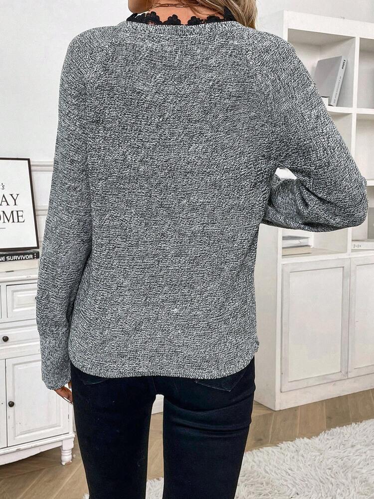 Women's Lace Trim V-Neck Sweater Winter Casual