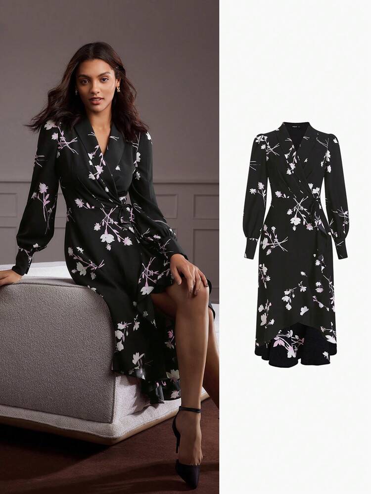 MOTF Classy Vestido Floral De Lado Con Cordones Y Corte Envolvente