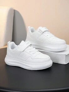 兒童春/秋天純色運動鞋,抗碰撞趾設計,可調節魔術貼,適合日常穿著與校園學生的搭配鞋,任何衣物都能搭配 - 白色 - 查看 3