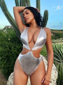 Swim SXY Women'S Metallic Cutout Monokini Swimsuit Summer - Silver - View 1