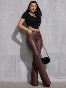 SHEIN Tall Pantalones acampanados de moda para mujer con ajuste estrecho y de unicolor para ocasiones informales