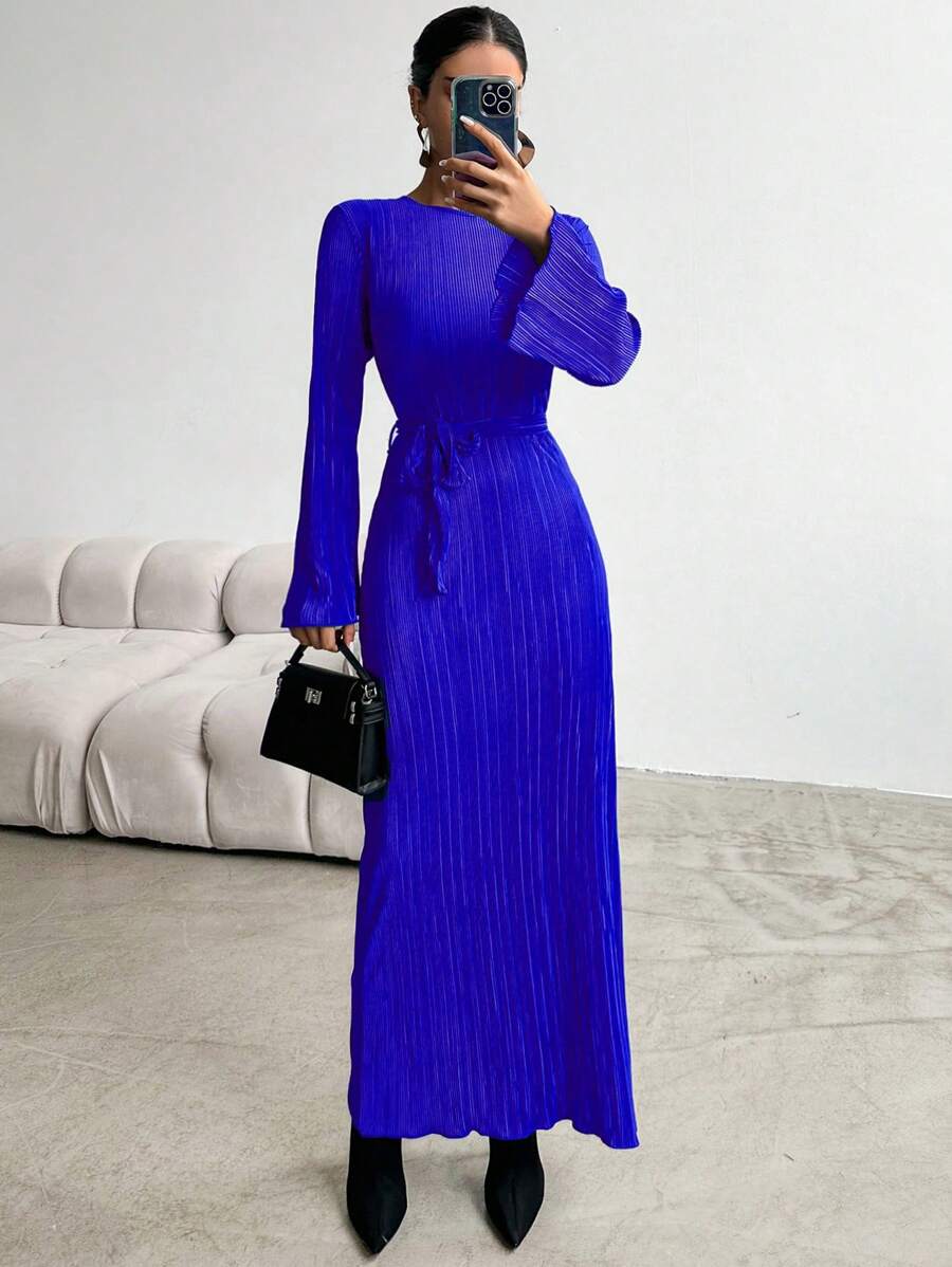 RueChic Women's Ruffle Sleeve Belted Dress - Blue - View 1