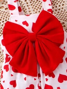 Mono de bebé niña con estampado de corazones y gran decoración de lazo - Rojo - Ver 3