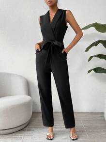 Chiquease Không tay Áo liền quần Có khăn choàng Vòng cổ , Eo Thắt lưng - màu đen - Xem 6