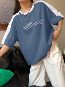 DAZY Áo thun cổ tròn in slogan nữ GIẢI TRÍ NÂNG CẤP CUỘC SỐNG TƯƠNG LAI LÀ CHUỖI KỶ NIỆM TẬN HƯỞNG, KHÔNG CHỈ LÀ SỐNG SÓT TRONG CUỘC SỐNG THƯỜNG XUYÊN NÀY, CHÚNG TA PHẢI NHÌN MẶT TỐT CỦA CUỘC SỐNG HÃY TÌNH YÊU - Màu xanh lam - Xem 1