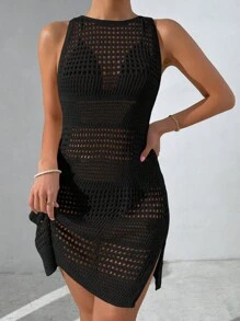 Elenzga 1件無背分裂半身空心遮陽裙 - 黑色 - 查看 5